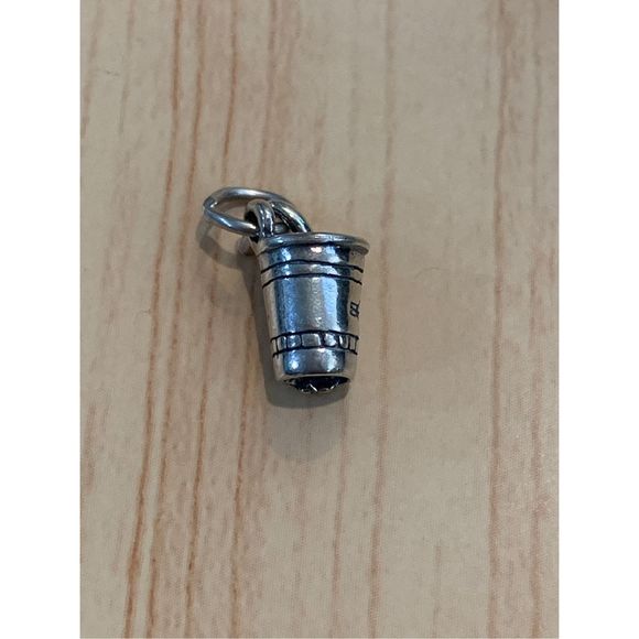 .925 Drinking Cup with Straw Sterling Silver Jewelry Charm - Picture 2 of 5